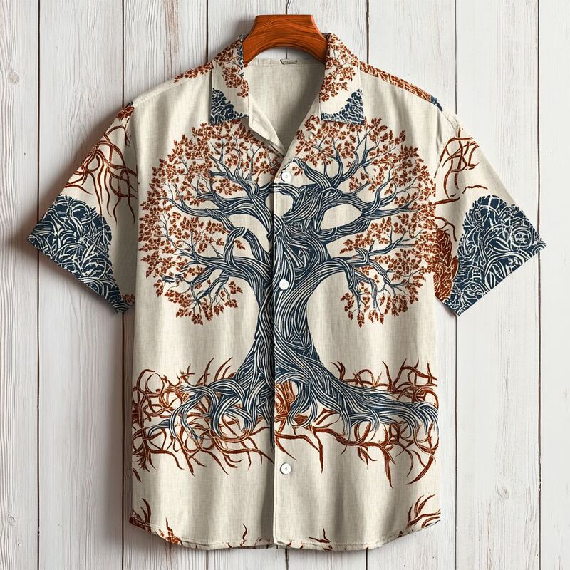 Independent Station European and American Summer Men's Short-Sleeved Shirt 3D Digital Abstract Retro Printed Linen Cardigan Independent Station European and American Summer Men's Short-Sleeved Shirt 3D Digital Abstract Retro Printed Linen Cardigan