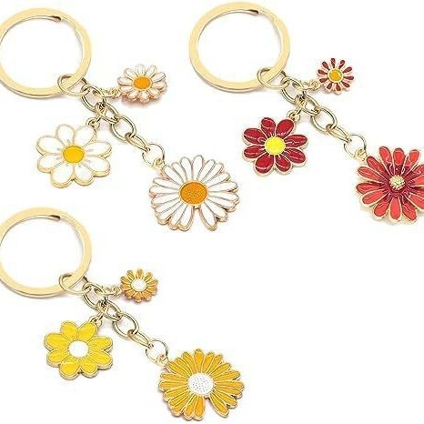 Cross-border Lady Flower Keychain Bag Accessories Cute Daisy Charm Flower Key Chain Car Key Ring
