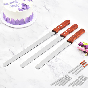 Baking Tools Wooden Handle Thick Teeth Bread Knife Stainless Steel Cake Scraper in stock