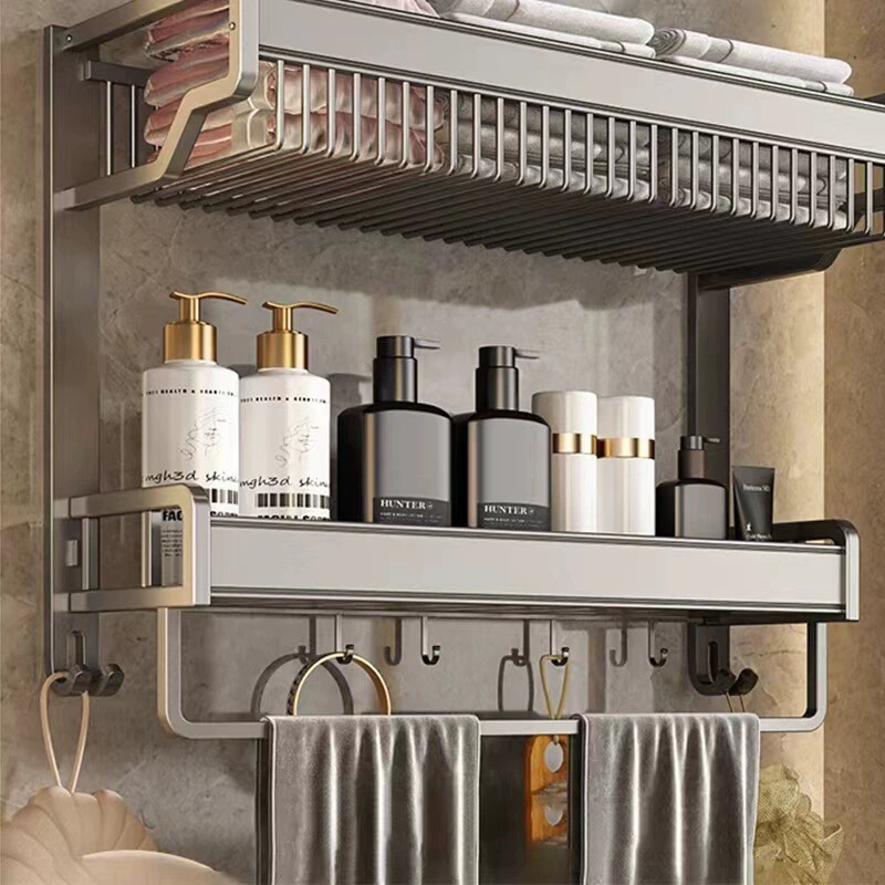 Towel Rack Bathroom Storage Rack Bathroom Toilet Punch-Free Wall-Mounted Bathroom Set Space Aluminum Towel Rack Towel Rack Bathroom Storage Rack Bathroom Toilet Punch-Free Wall-Mounted Bathroom Set Space Aluminum Towel Rack