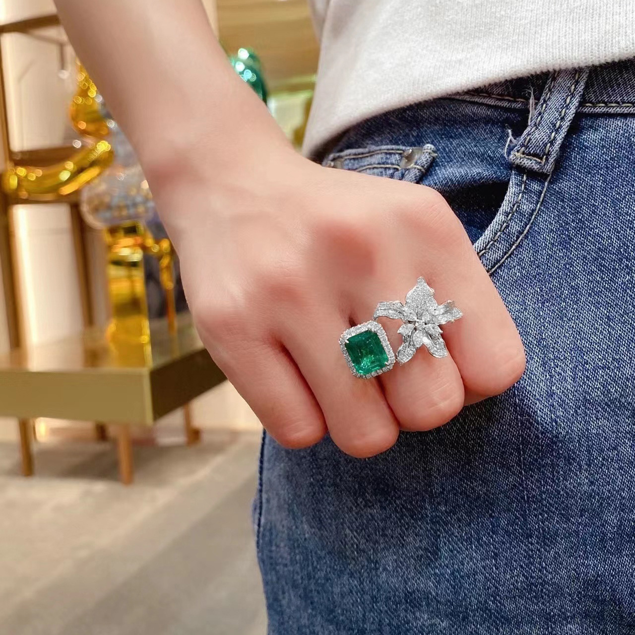 Vintage Style Flower Copper Open Ring Plating Lace Artificial Gemstones Copper Rings