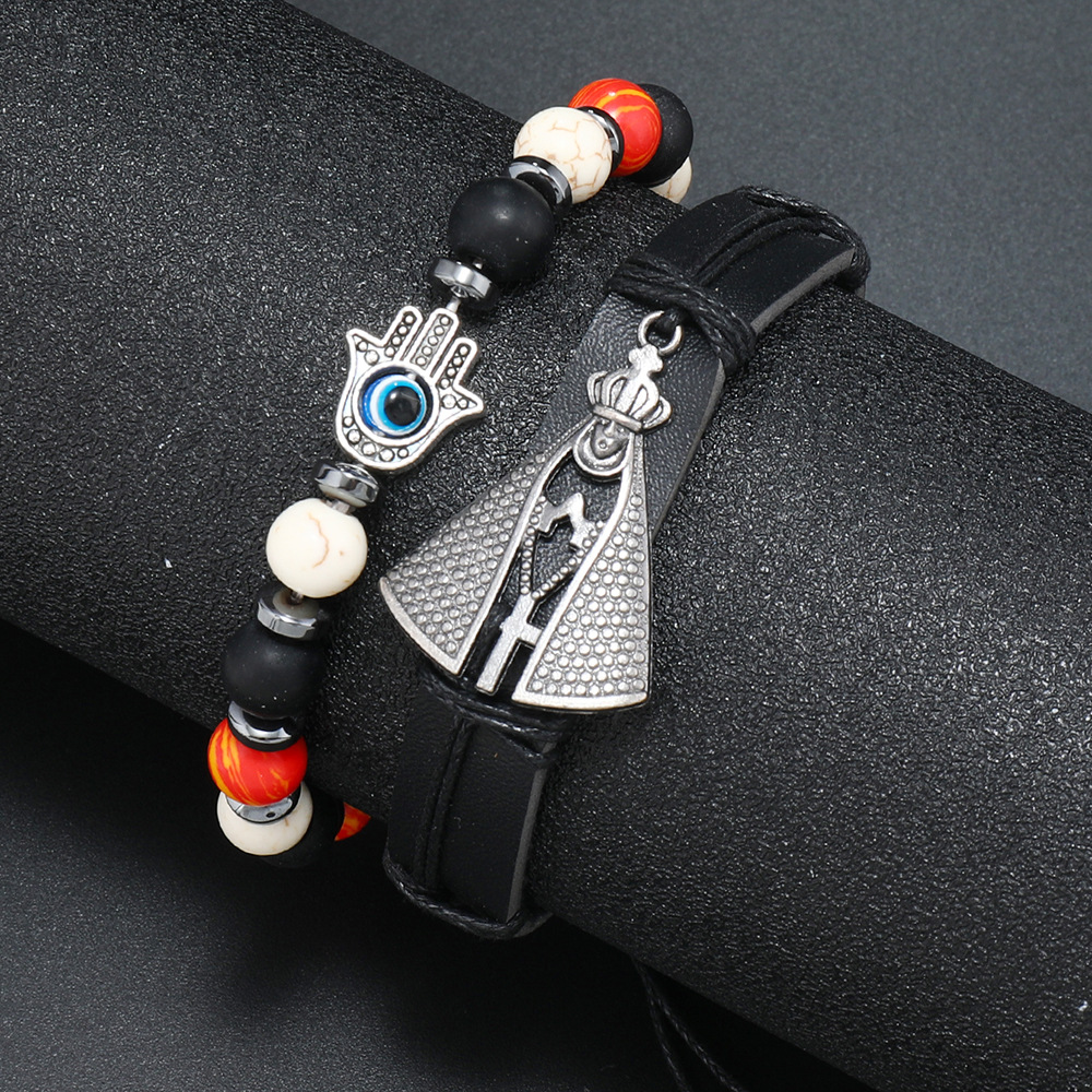 Retro Devil's Eye Palm Pu Leather Beaded Unisex Bracelets display picture 24