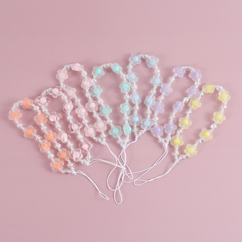 Flor cordón DIY teléfono móvil Shell cadena hecha a mano con cuentas fresca pequeña flor colgante cadena joyería decorativa cadena colgante