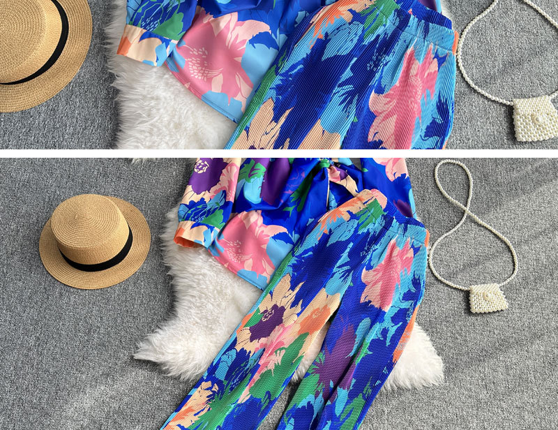Women's Clothing Fashion suit women's casual loose long sleeved single breasted shirt two piece set high slimming tie dye printed wide leg pants_voghion.com