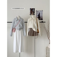 2025秋季新款韩式设计感镂空翻领针织开衫女宽松甜美温柔软糯毛衣