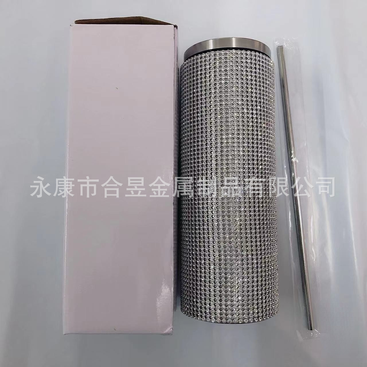 20oz Comercio exterior moda nuevo diamante paja 304 Acero inoxidable recta taza de vacío completo diamante taza de café