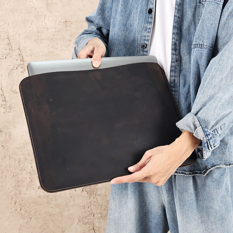 New Genuine Leather Computer Bag Multifunctional Crazy Horse Leather Horizontal iPad Sleeve Bag Computer Tablet Cowhide Protective Cover