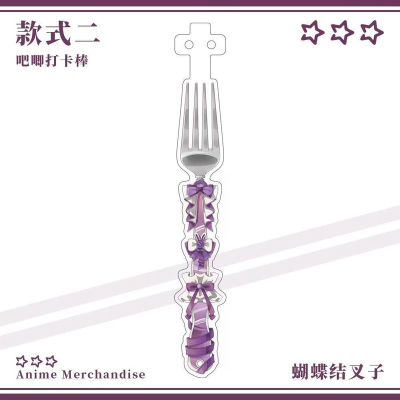 原创同人徽章蝴蝶结叉子手持吧唧58mm拍照棒打卡棒亚克力粉色蓝色|undefined