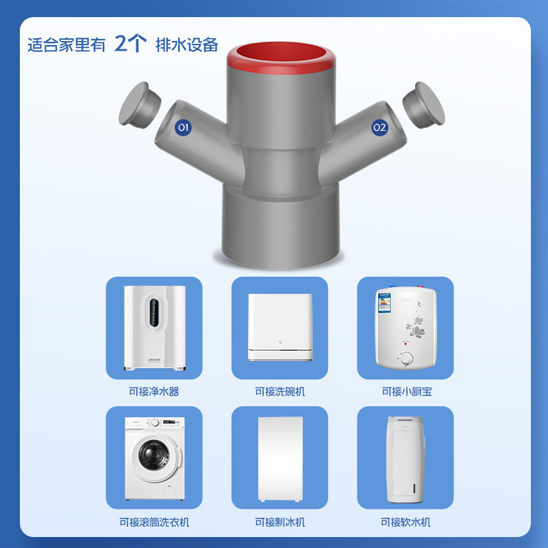 台所下水三方防臭神器水槽洗面器排水管下水道三頭通浄水器インターフェイス|undefined