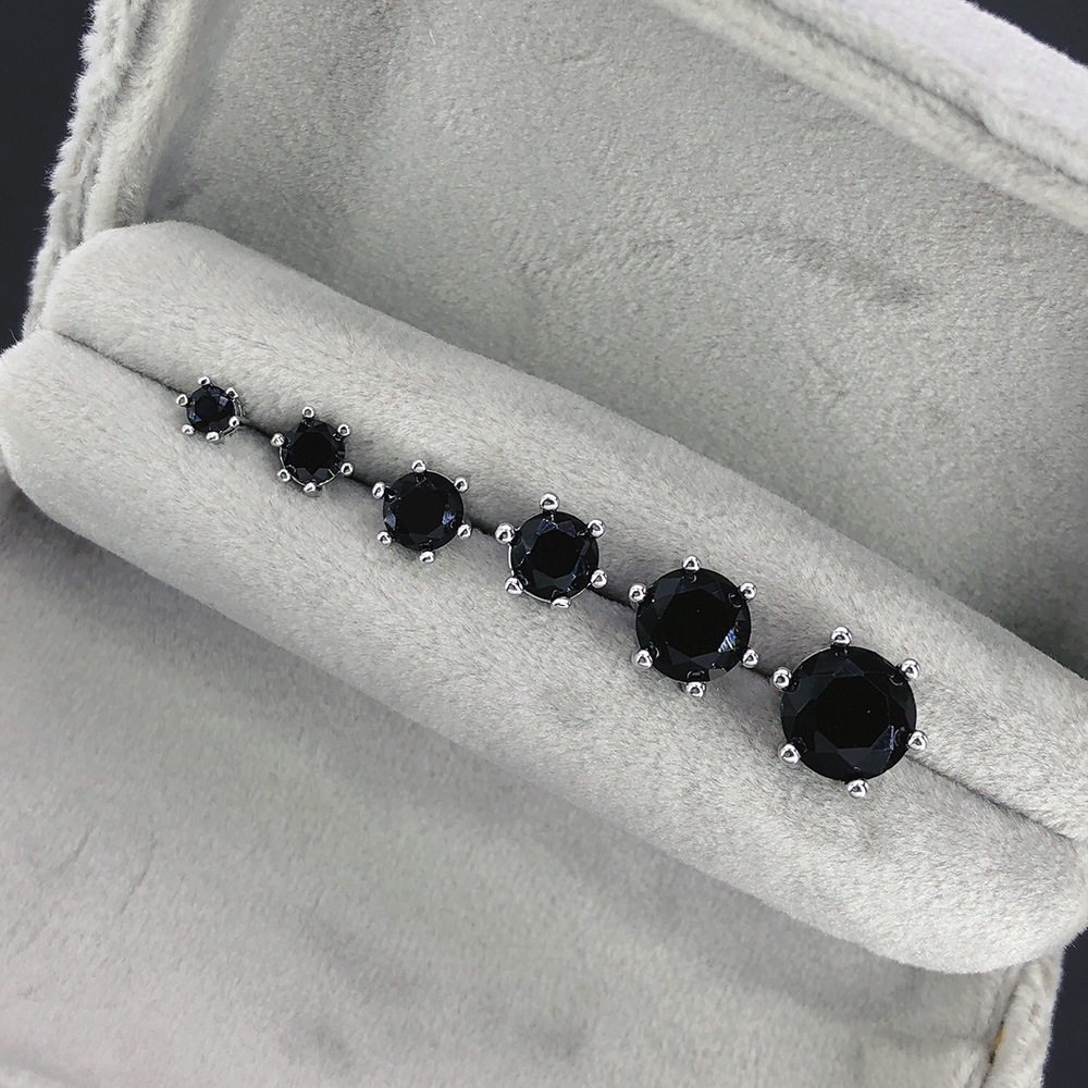 Classic Round Zircon Stud Earrings For Men Black Stone Jewelry_voghion.com