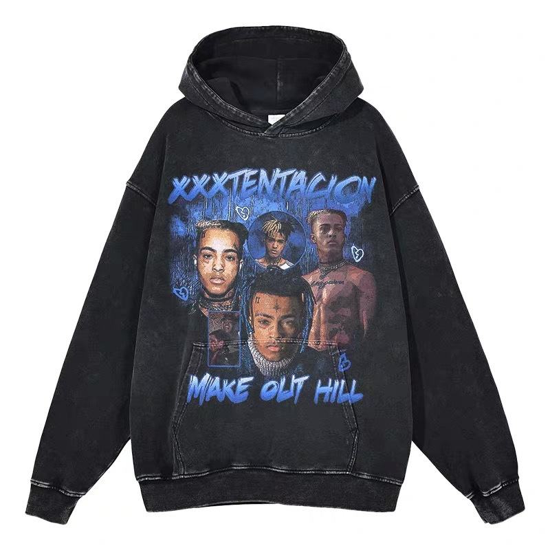 Eminem Travis Scott Tupac XXX American Hip Hop Rap Vintage Imprint Water Washed Hooded Sweater