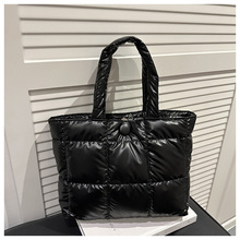 韩版棉服绣线方格大容量2025新款休闲通勤洋气托特单肩手提包女