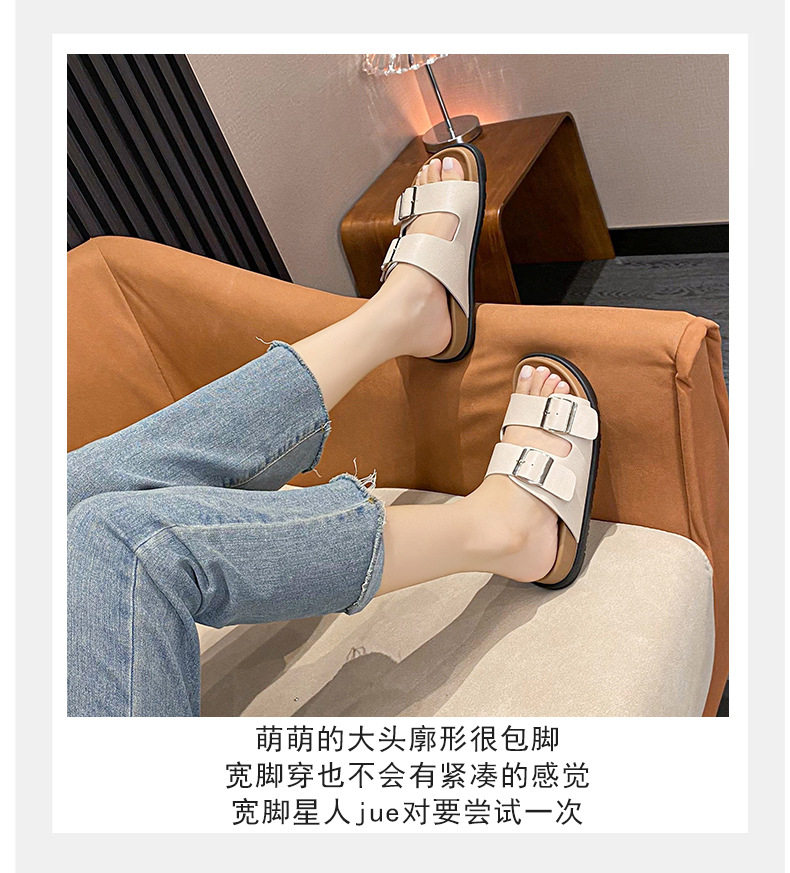 Dép sandal nữ quai ngang khóa đôi đế dày phong cách retro, mang ngoài trời — Màu Kaki, Màu trắng sữa, Màu đen chi tiết 12