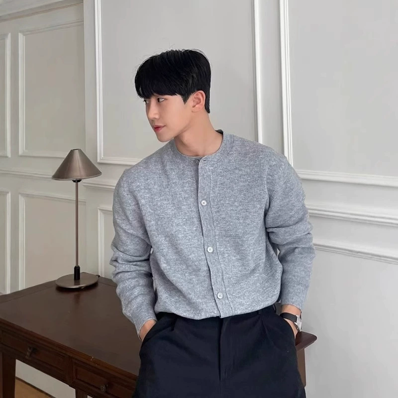 Корейский стиль сплошной свитер с круглым вырезом пальто мужской осенний и зимний вязаный кардиган