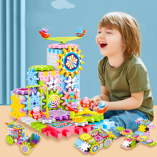 Variety of electric gear rotating building blocks DIY early education large particle puzzle e-commerce live broadcast street stall supply