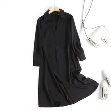 T2377韓版女裝批發2022夏秋新款 黑色簡約風襯衫式寬松連衣裙女
