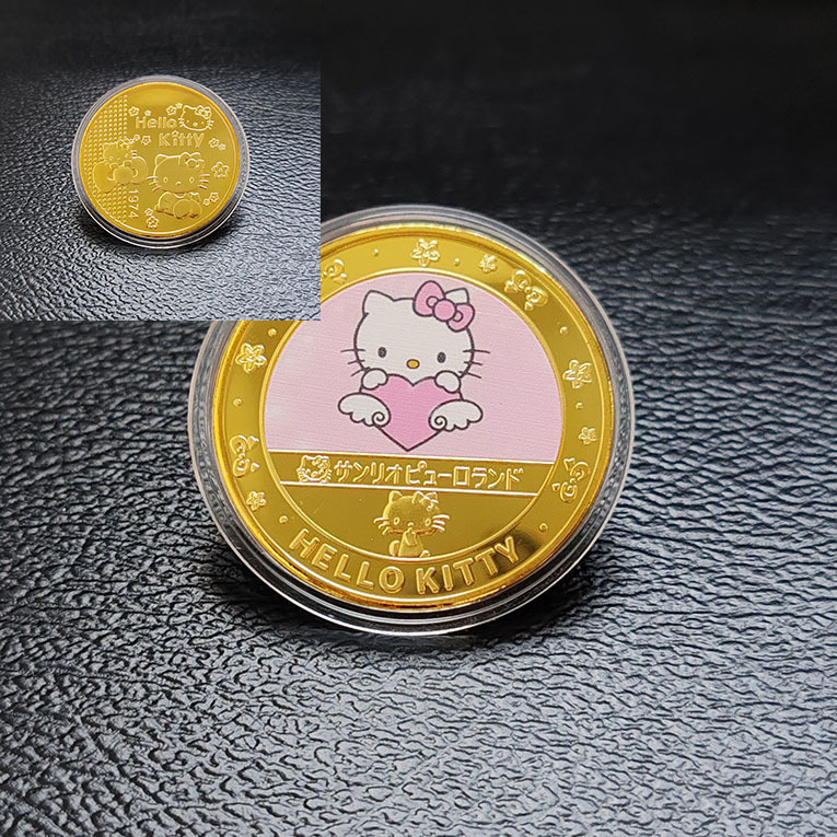 ハローキティの記念バッジハローキティのアイデアの小さい硬貨は貨幣のアニメの記念品のカラーの金貨の贈り物を遊びます。|undefined