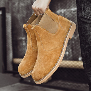 Spring and Winter 2025 New Mid-Top Martin Boots for Men Plus Velvet Warm Chelsea High-Top Large Size Men's Shoes Wholesale