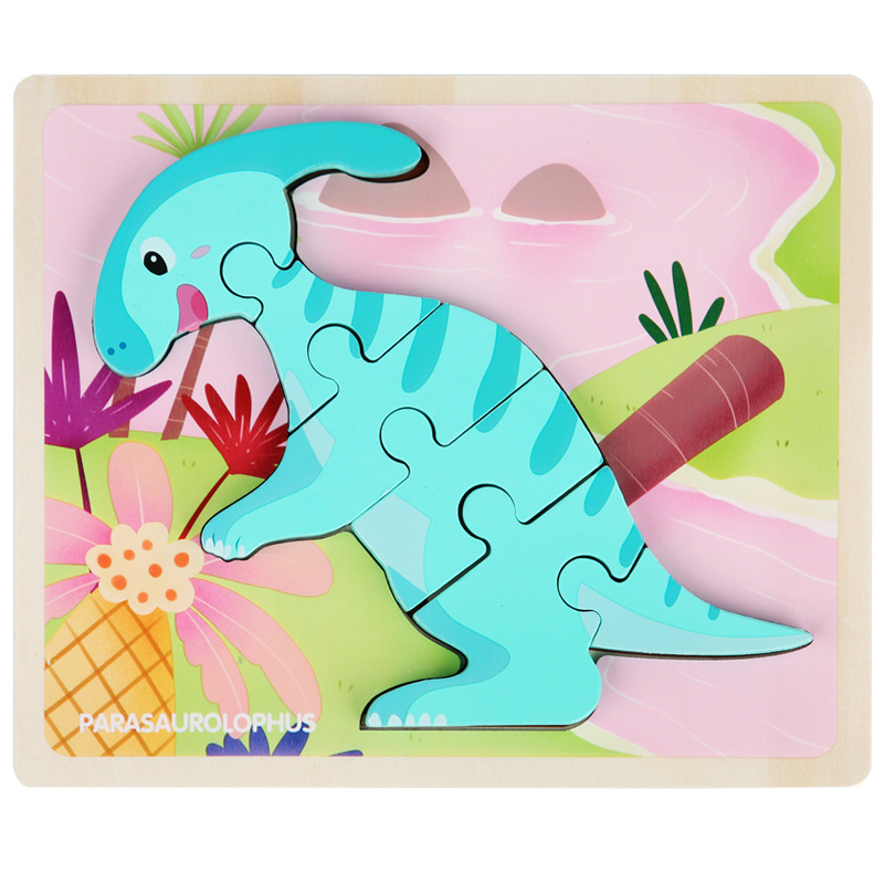 Rompecabezas de dinosaurio cognitivo de dibujos animados transfronterizos para niños nuevos juguetes educativos para bebés rompecabezas tridimensional al por mayor