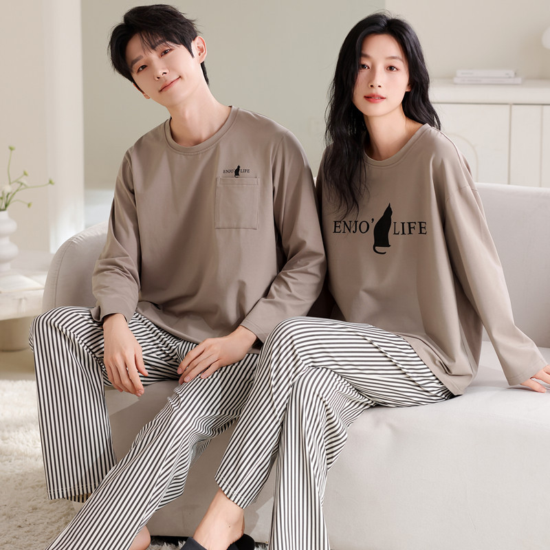 Couple Pajamas Spring & Fall Pure Cotton Long-Sleeved Pullover Men and Women Cute Doll Home Clothes 2025 New Style Can Be Worn Outside