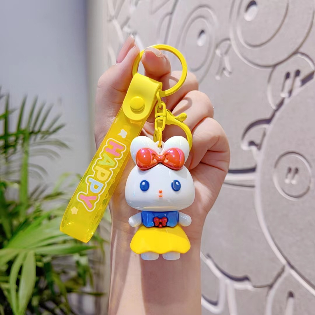 Caricatura creativa adorable pegamento suave galvanizado conejo muñeca llavero de automóvil mujer moda hermosa bolsa colgante regalo