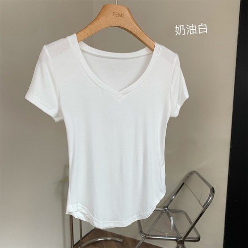 Cotton High-Quality Commute Large Round Neck Elegant Slim Fit Pink Short Sleeve Pullover Solid Color Shirt