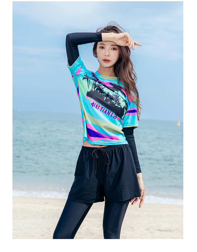 ATTIQOZI Damen Rashguard Badeanzug 2-teilig – Langärmlig Mit Boyshorts & UV-Schutz 51+