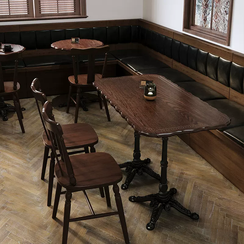 美式复古咖啡店桌椅组合烘焙甜品奶茶蛋糕店实木桌子商用餐饮卡座