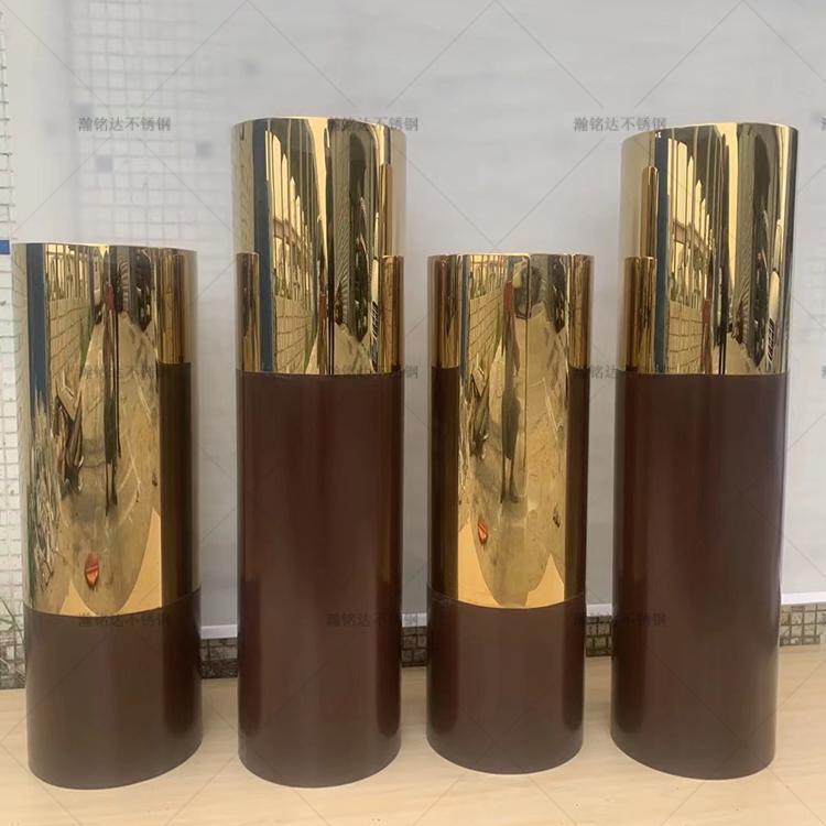 Stainless steel two-color cylindrical flower bucket fingerprint-free flower bucket paint electroplating flower pot metal flower pot 201#304#