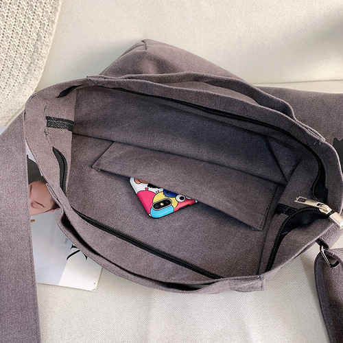 Letter solid color printed canvas large bag style trendy men's canvas shoulder crossbody bag large capacity tote bag can be shipped on behalf of