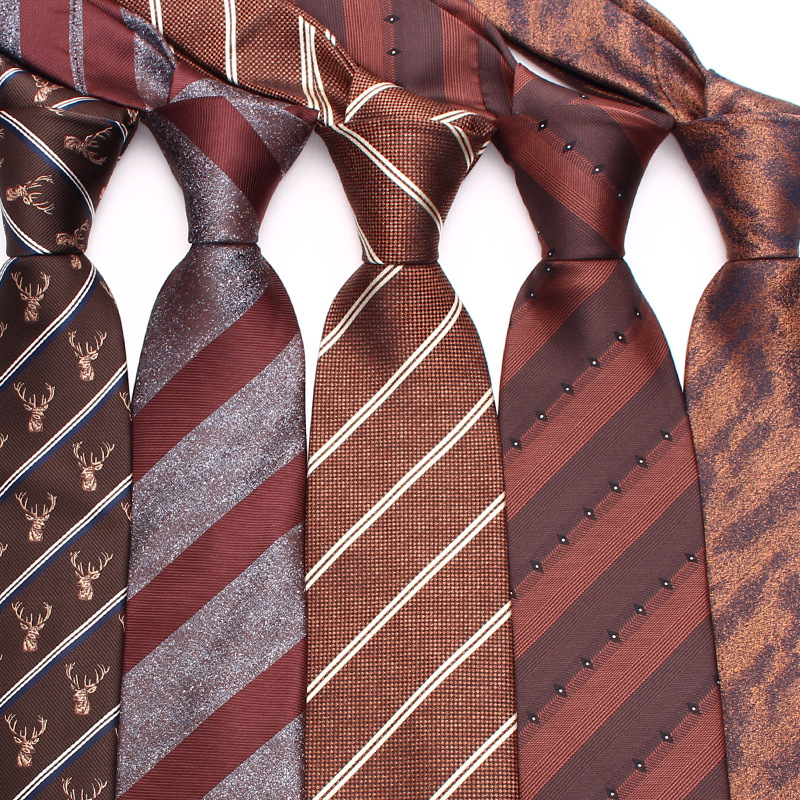 Herrslips knuten affärsstil brun polyester moderiktig slips_voghion.com