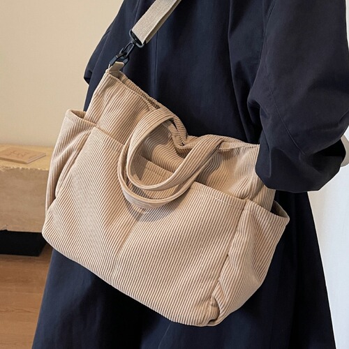 Linen tote bag with large capacity, commuting backpack for women students, single-shoulder hand-held bag, simple large canvas bag