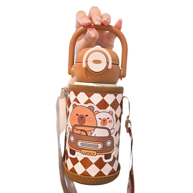 Nuevo doble bebida de acero inoxidable 316 alto valor facial lindo conejo portátil paja dibujos animados taza de agua para niños taza de agua para estudiantes