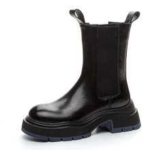 真皮BV厚底烟筒马丁靴女秋冬时尚休闲女靴TA新款切尔西靴短靴子女