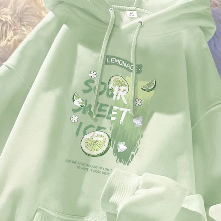 Green loose-fitting sweatshirt for women, spring and autumn 2026 new style, petite size, fleece-lined hooded jacket