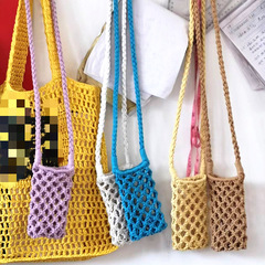 萊州廠家批發可愛鏤空彩色手機包水杯包水杯套棉繩手工編織包