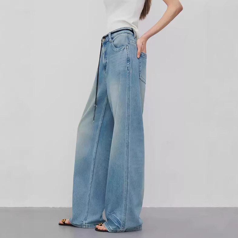 2026 Spring/Summer Cool Sensation Pants: Hemp and Tencel Blend, High-Waisted, Loose Fit, Slimming, Draped Wide-Leg Jeans