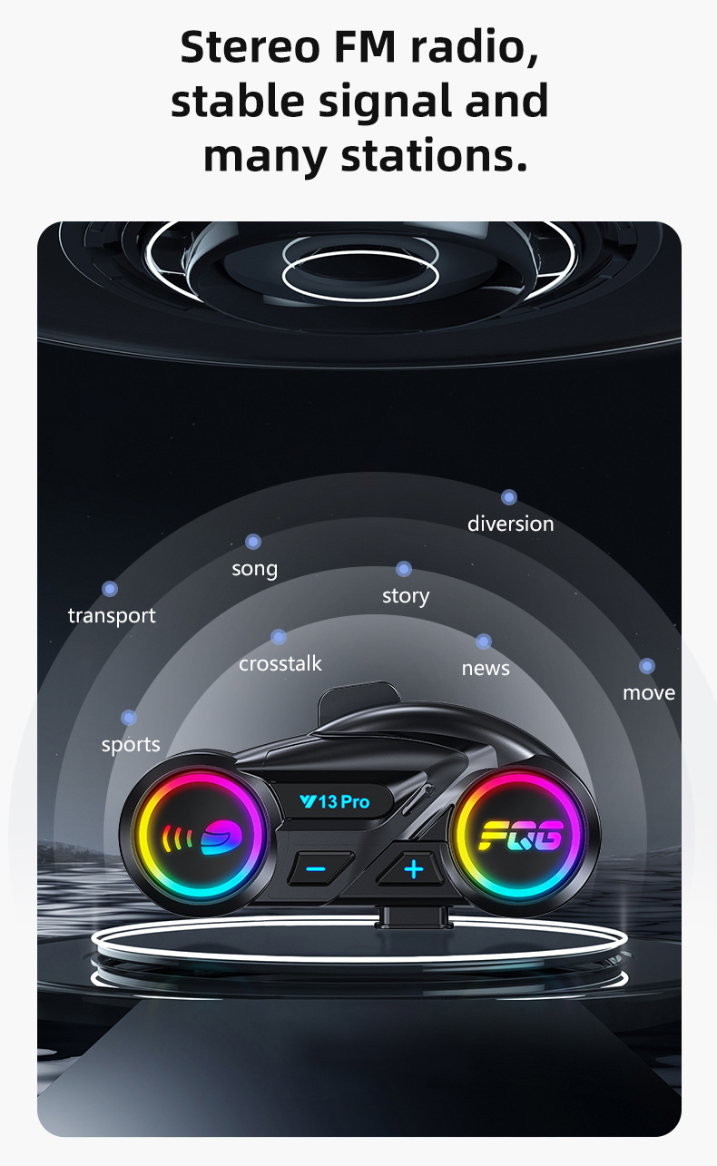 Y13Pro Intercom Helmet Bluetooth Headset Waterproof Noise Reduction Mixing Music Motorcycle Intercom Helmet Headset Factory