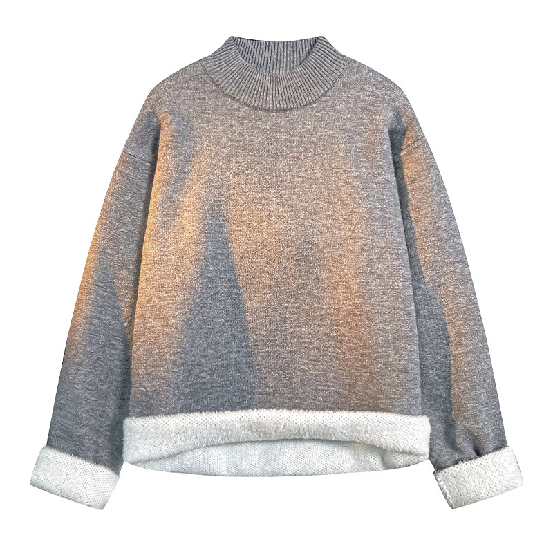 Men's Sweater Autumn Winter Loose Lazy Style Fleece Lined Base Knitwear Trendy Brand 680P49_voghion.com