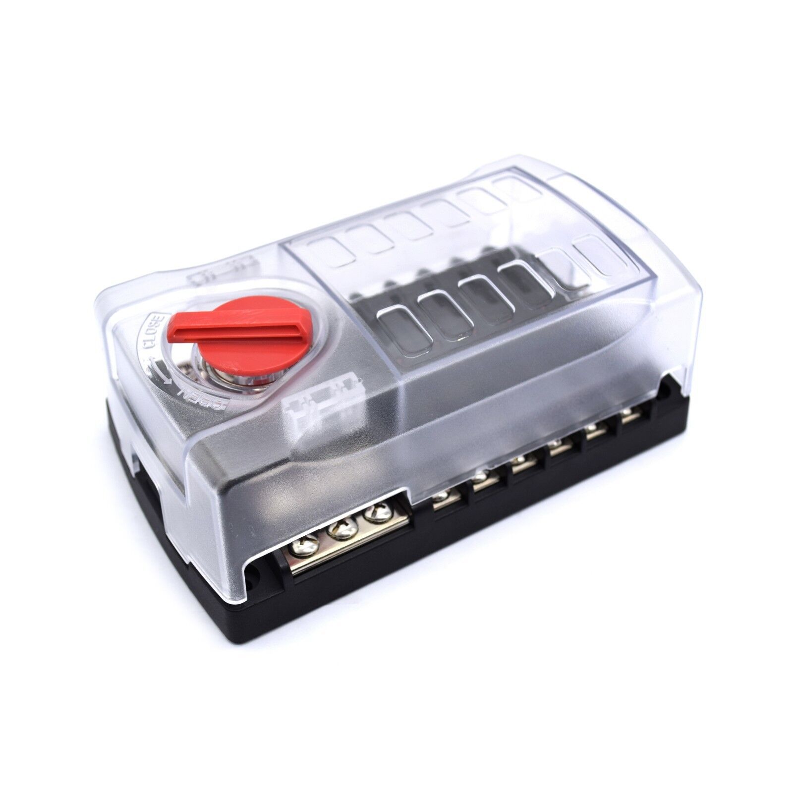 汽车游艇用12路保险丝座带旋转盖 12V100A LED指示灯保险盒螺丝款