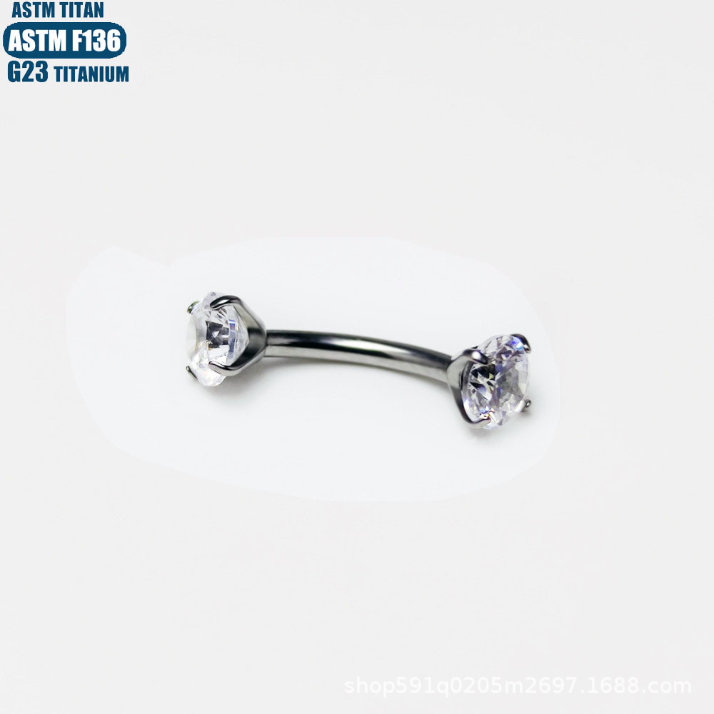 F136 Titanium 16G Curved Barbell Eyebrow Ring with Internal Thread and Zircon Gem detail image 10