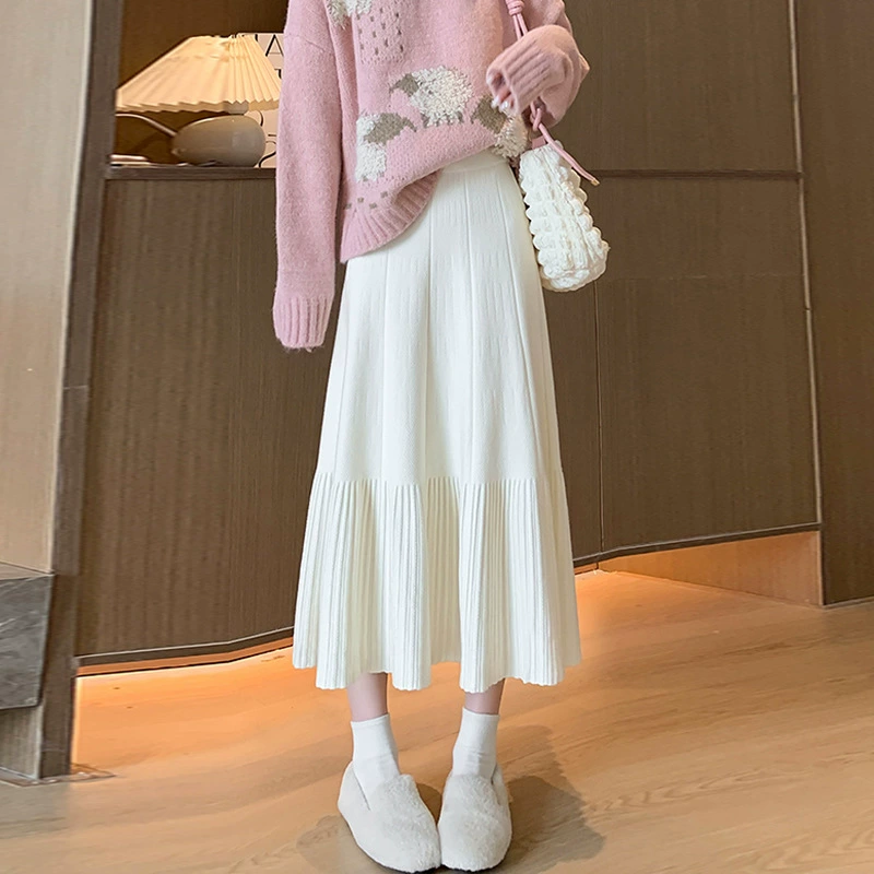 Осенняя демисезонная knitted модная длинная юбка для беременных, средняя длина
