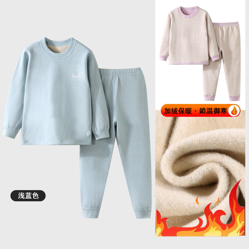 Pijamas calientes para niños con terciopelo engrosado otoño y invierno para hombres y mujeres tesoro hogar en terciopelo para niños grandes chaqueta de otoño conjunto de pantalones de otoño