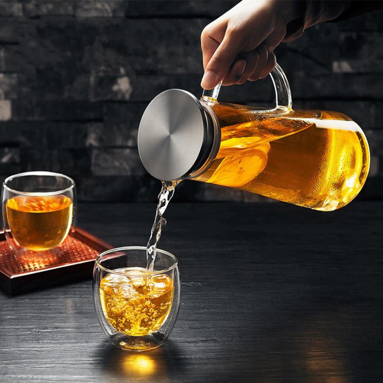 Vidrio grueso botella de agua fría fuego directo agua vidrio olla grande jugo olla cubierta de acero inoxidable