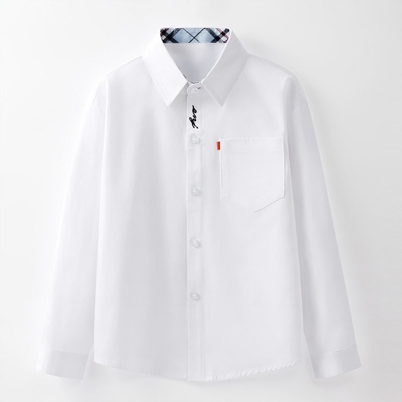Children's Autumn Clothes Boys' Shirt Long-sleeved Handsome Boys Middle and Big Children's White Shirt Pure White Student School Uniform Performance Tide