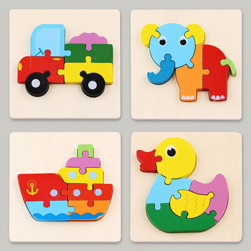 Rompecabezas para niños desarrollo de inteligencia educación temprana 3D de madera tridimensional bebé 1-2 años medio niños y niñas 6 juguetes educativos