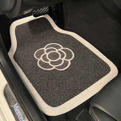 Car universal silk ring foot mat black and white simple stain-resistant anti-slip mat easy to care can be cut to protect the car mat (Car Carpet) - style-01-front-single-piece-5069cm