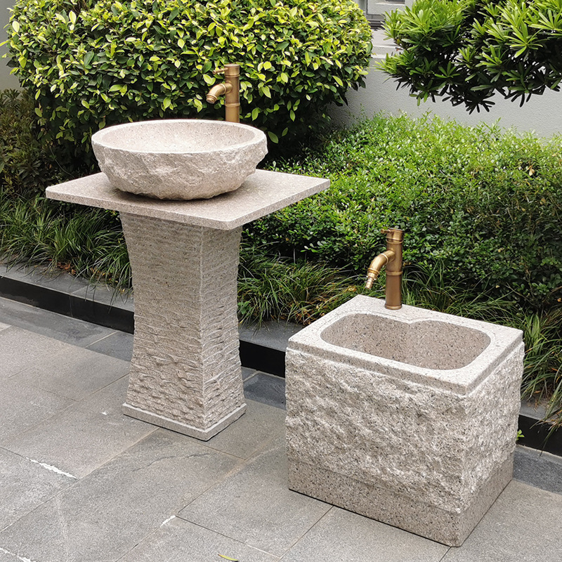 Stone Wash Basin Courtyard Pool Basin Outdoor Marble Sink Stone Sculpture Pedestal Basin Floor-Standing Outdoor Balcony