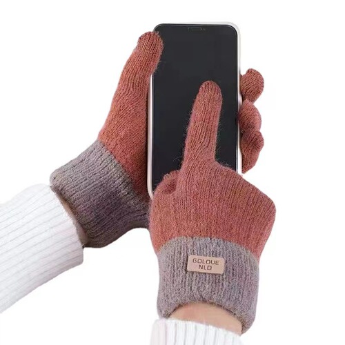 Knitted touch screen gloves for women autumn and winter warm anti-slip velvet gloves thickened Korean style unisex woolen gloves