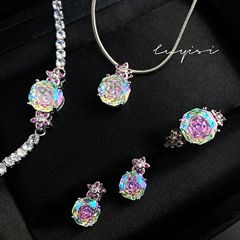 八角形のミレニアムのバラのチェパライバのネックレスのペンダントは高炭素のドリルのグラデーションのイヤリングのバラの指輪をはめ込んでいます。
